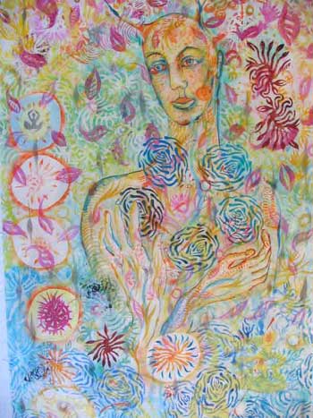 Pink Flowers, Falling woman detail